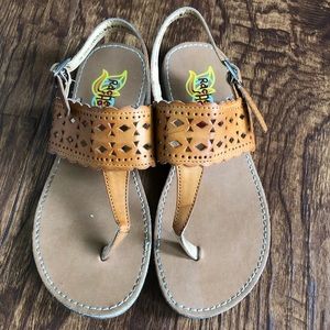 RACHEL SHOES • GIRLS BROWN CUTOUT T-STRAP SANDAL